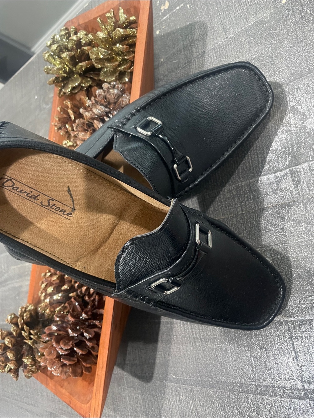 David Stone Men’s Black Slip-On Buckle Loafers